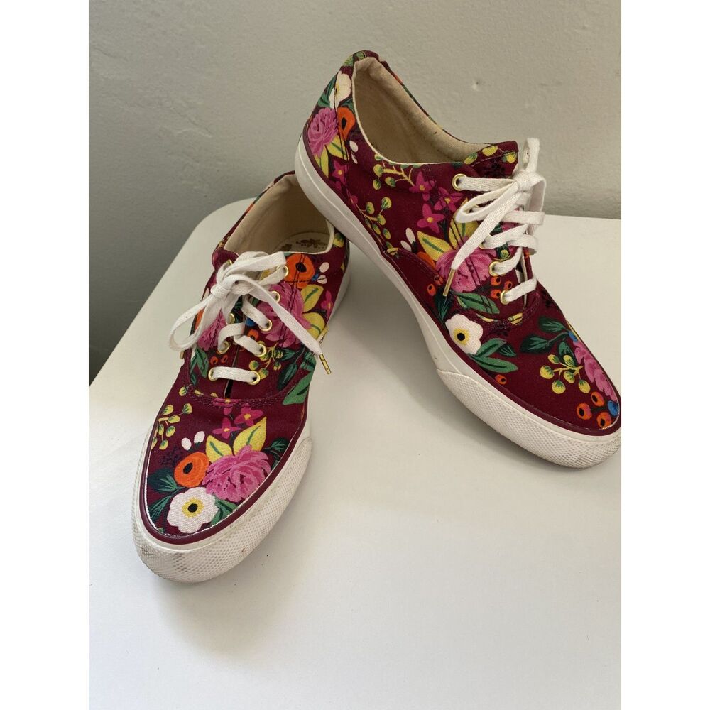 eds x Rifle Paper Co. Burgundy Vintage Blossoms Floral Shoes - Size 7